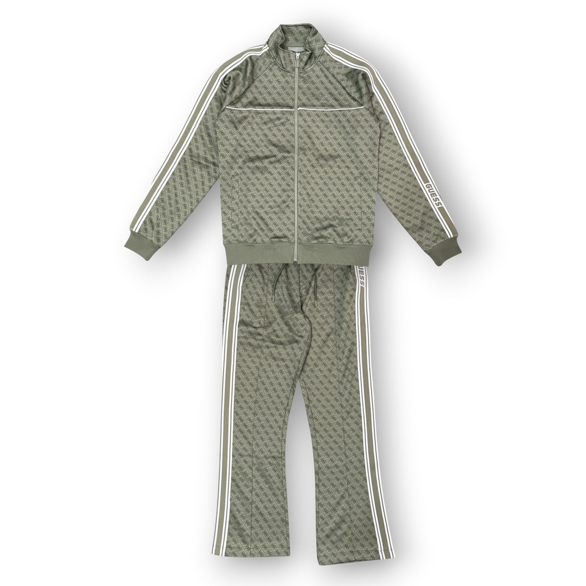 GUESS - Tuta completa Uomo, con banda laterale, logata, con pantalone a fondo largo, Col.Verde