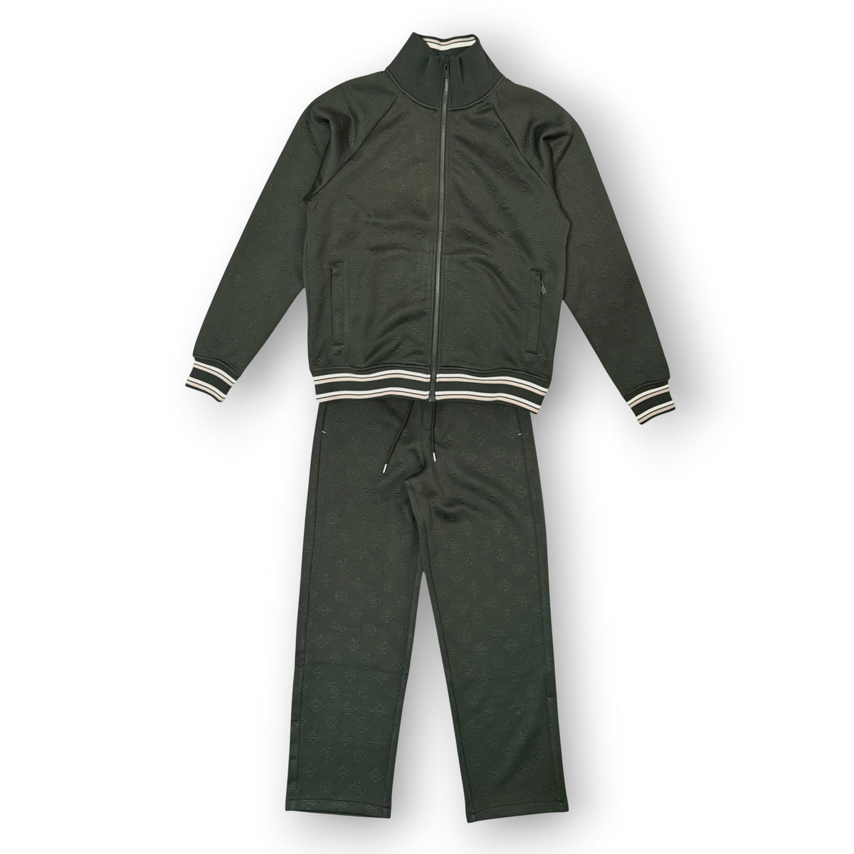 GUESS - Tuta completa Uomo, con loghi in rilievo, Col.Verde