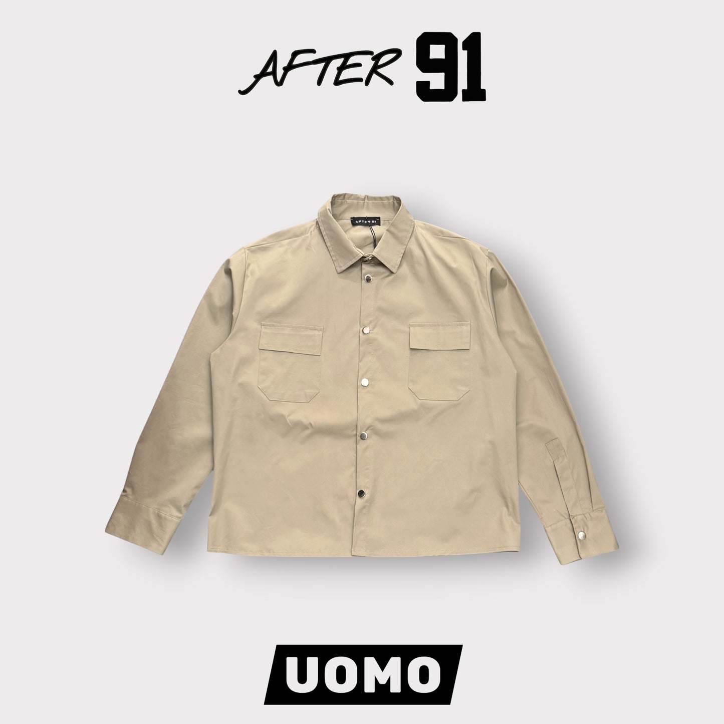 AFTER 91- Camicione Uomo con bottoni, BoxyFit, Col.Beige