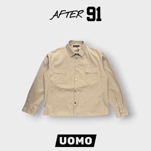 AFTER 91- Camicione Uomo con bottoni, BoxyFit, Col.Beige