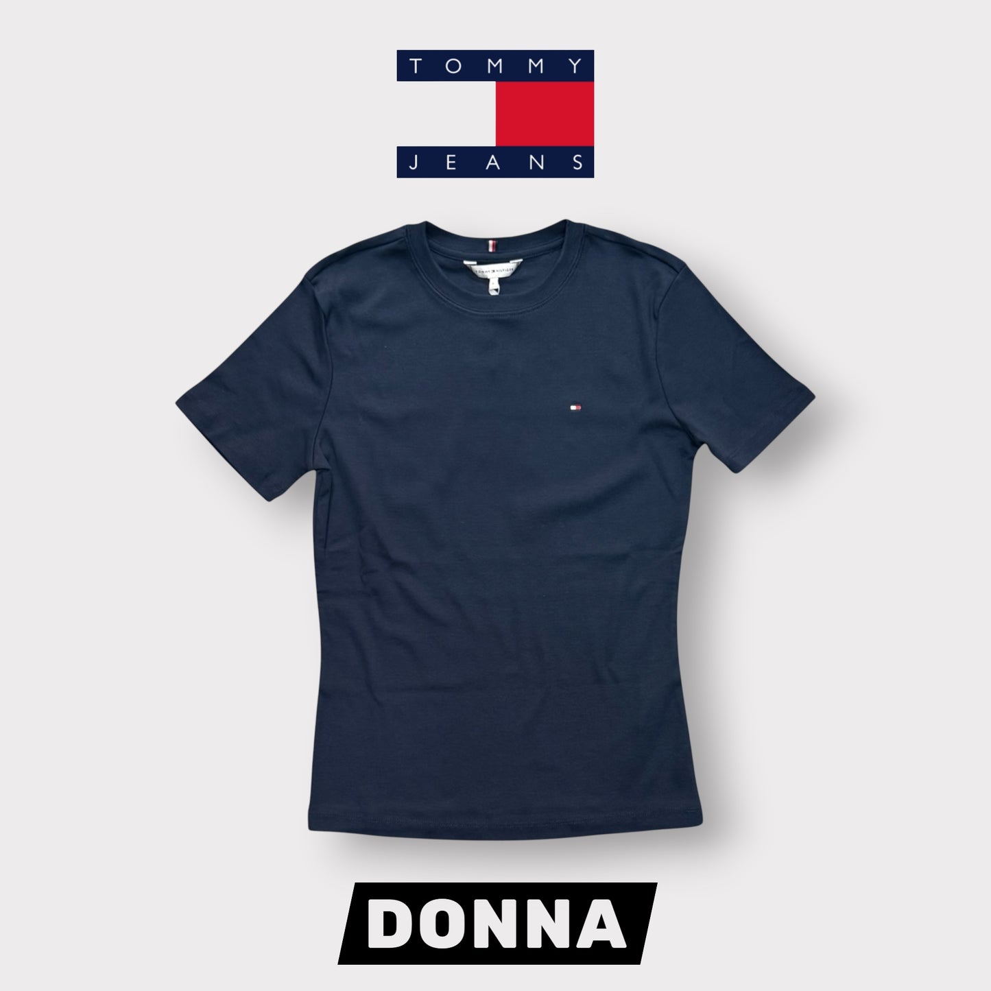 TOMMY HILFIGER- T-shirt Donna, con logo ricamato lato cuore, Slim Fit, col.Blu