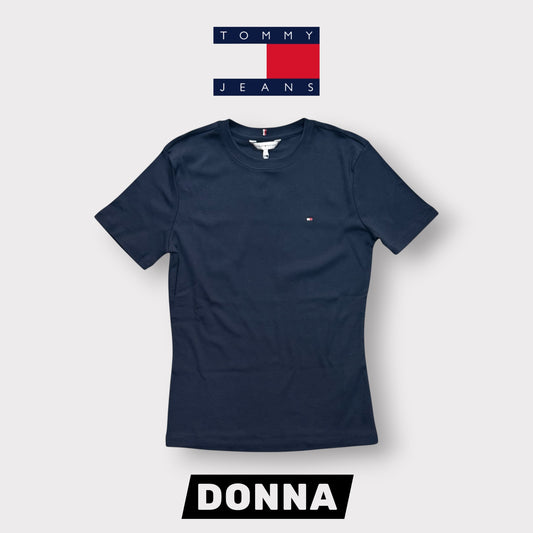 TOMMY HILFIGER- T-shirt Donna, con logo ricamato lato cuore, Slim Fit, col.Blu