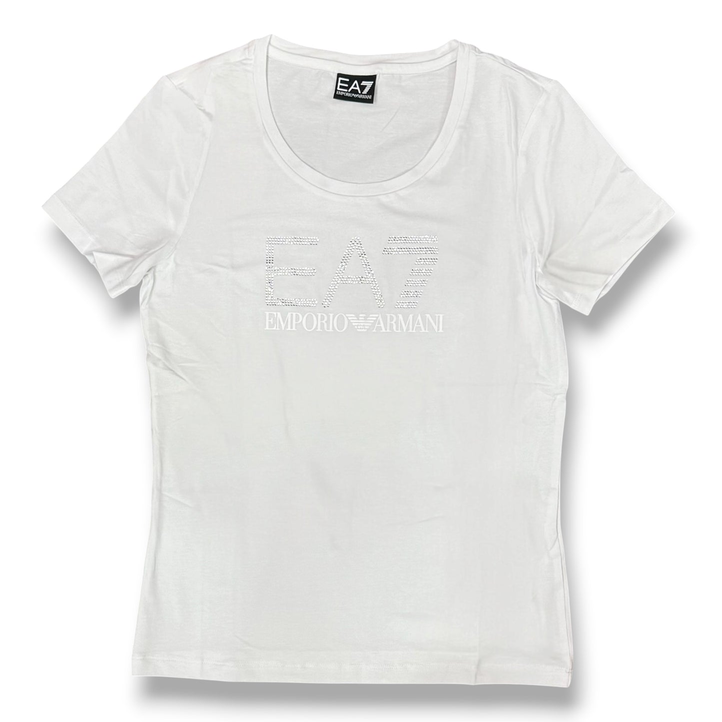 EMPORIO ARMANI- T-shirt Donna, con logo frontale brillantinato, col.Bianco