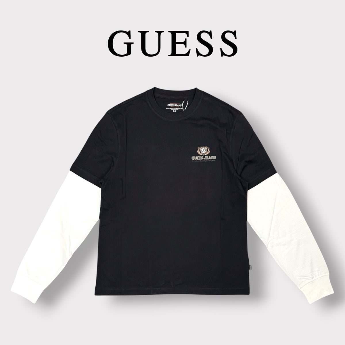 GUESS- T-shirt Uomo, manica lunga, con stampa schienale, col.Nero