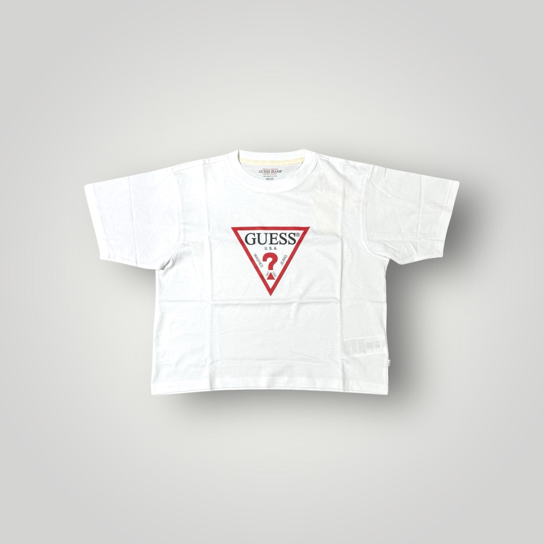 T-shirt GUESS JEANS con logo centrale gommato in rilievo, BoxyFit , Col.Bianco