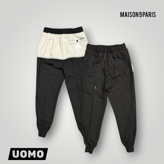 Pantalone MAISON 9 PARIS, in tessuto tecnico, col. Nero/Crema