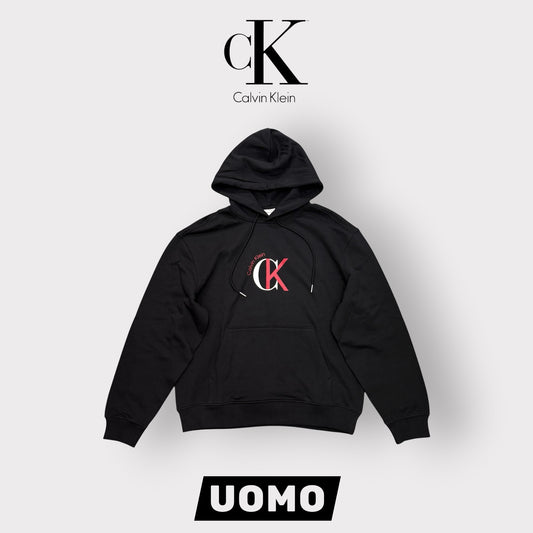 CALVIN KLEIN- Felpa Oversize estiva Uomo, con cappuccio e stampa frontale, tex.cotone garzato, Col.Nero