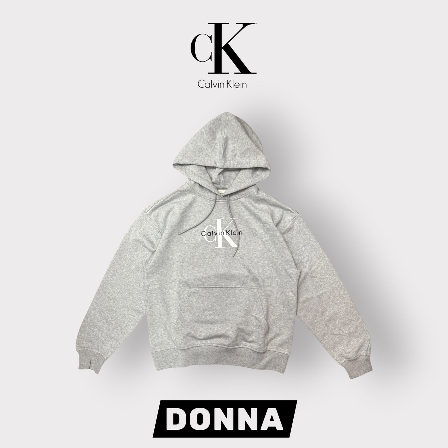 CALVIN KLEIN-Felpa estiva Donna, con cappuccio e logo frontale, tex.cotone garzato, col.Grigio