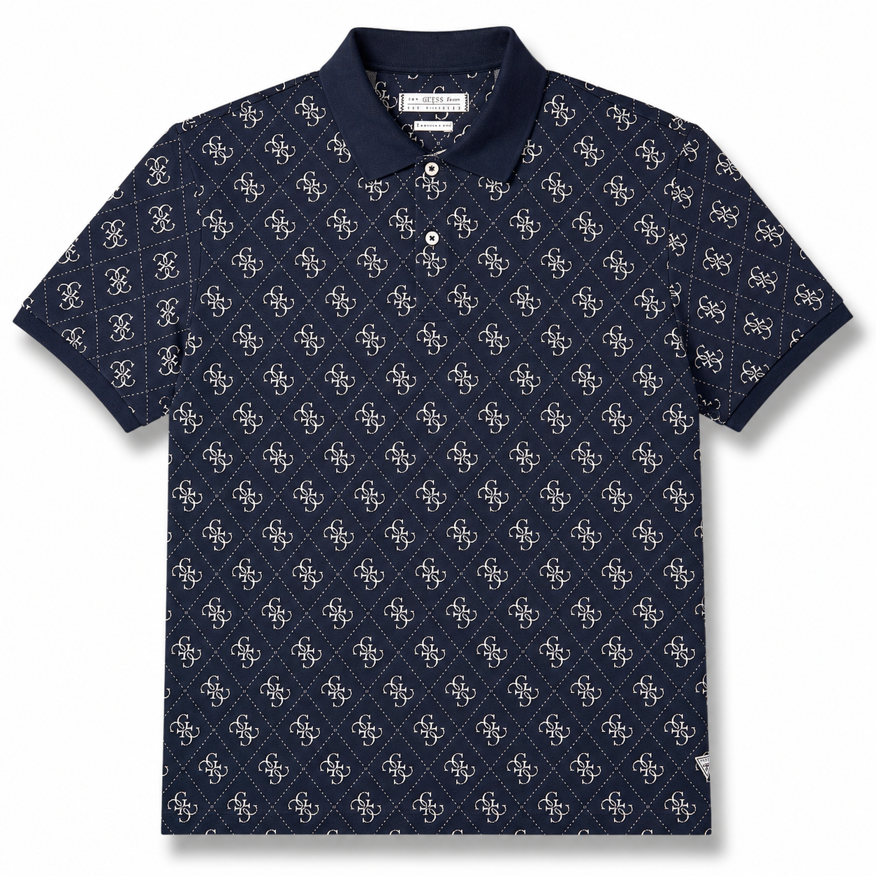 GUESS- Polo Uomo, in maglina, Regular Fit, col.Blu a fantasia