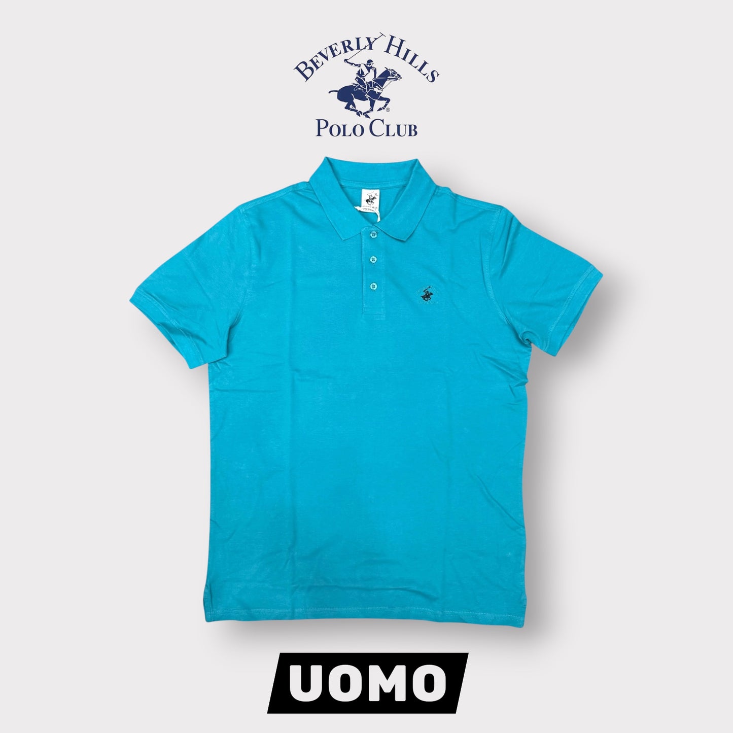 BEVERLY HILLS POLO CLUB- Polo Uomo con logo ricamato lato cuore, col.Turchese