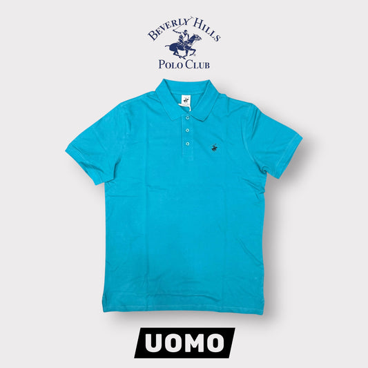 BEVERLY HILLS POLO CLUB- Polo Uomo con logo ricamato lato cuore, col.Turchese