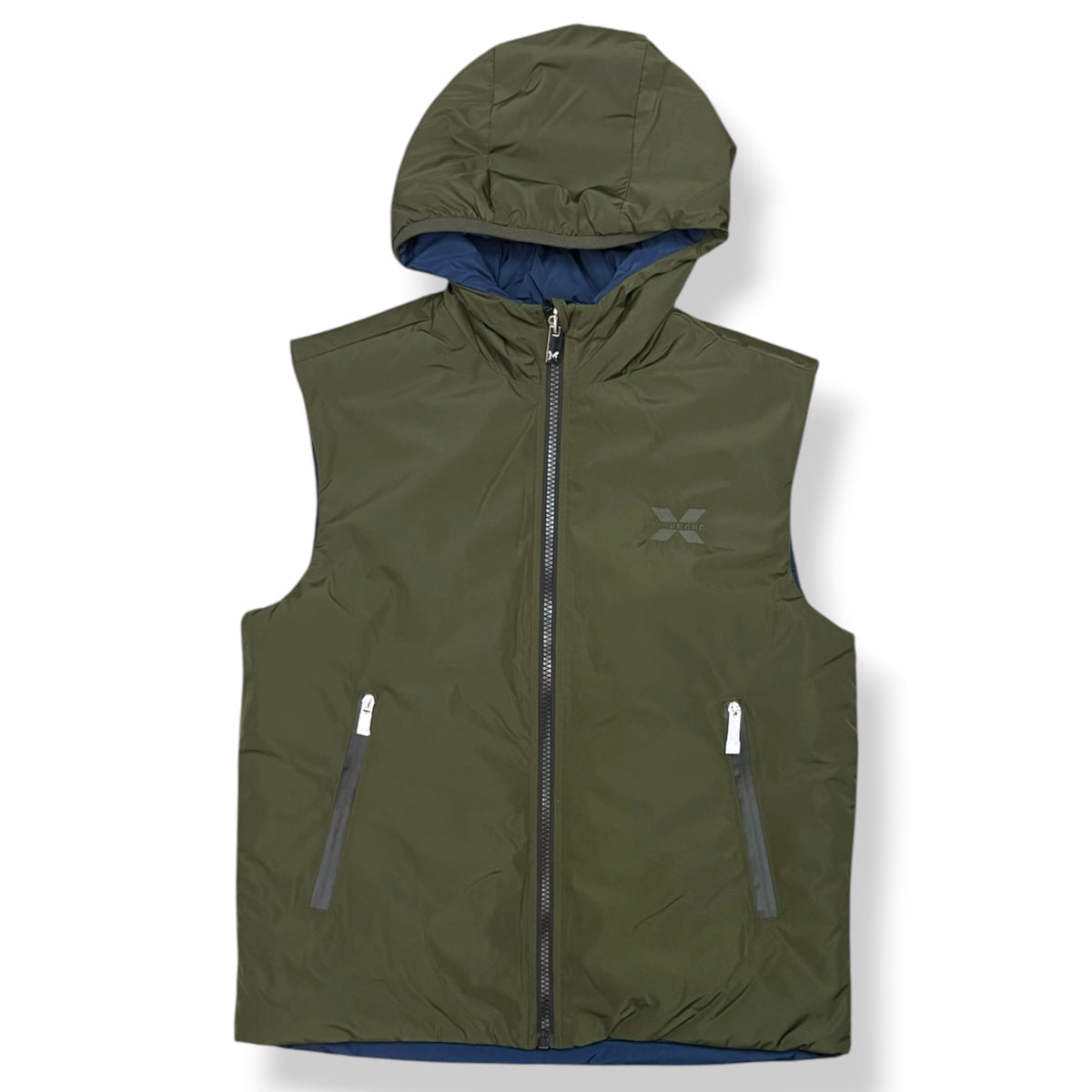 JOHN RICHMOND- Giubbotto smanicato Uomo, reversibile, con logo ricamato lato cuore, col.Verde/Blu