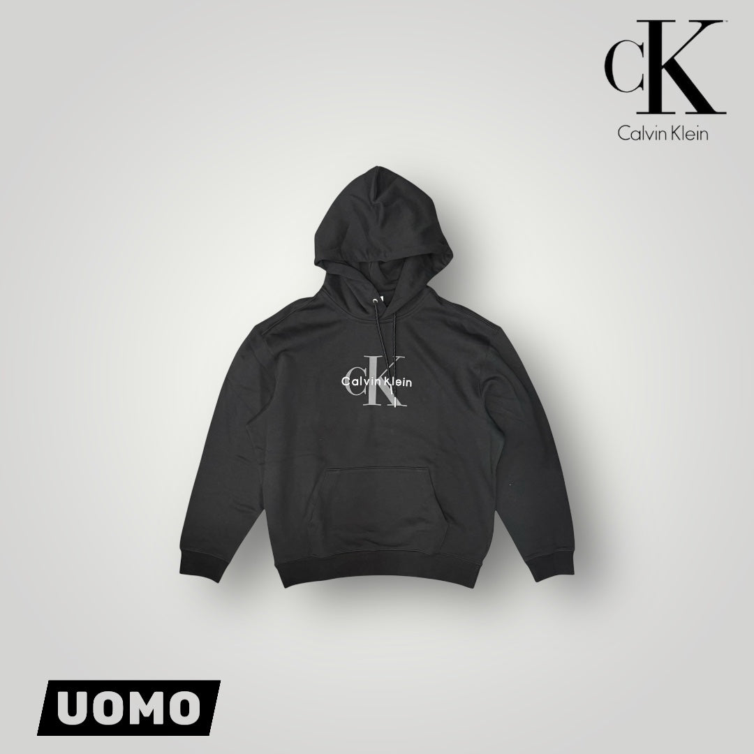 Felpa CALVIN KLEIN Uomo con logo stampato, con cappuccio, tex. garzato, col.Nero