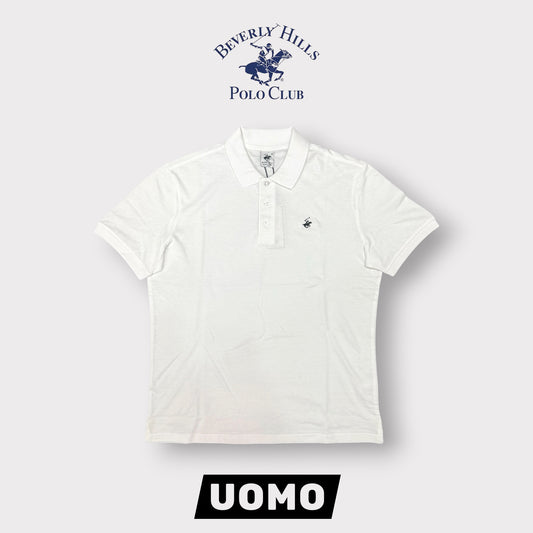 BEVERLY HILLS POLO CLUB- Polo Uomo con logo ricamato lato cuore, col.Bianco