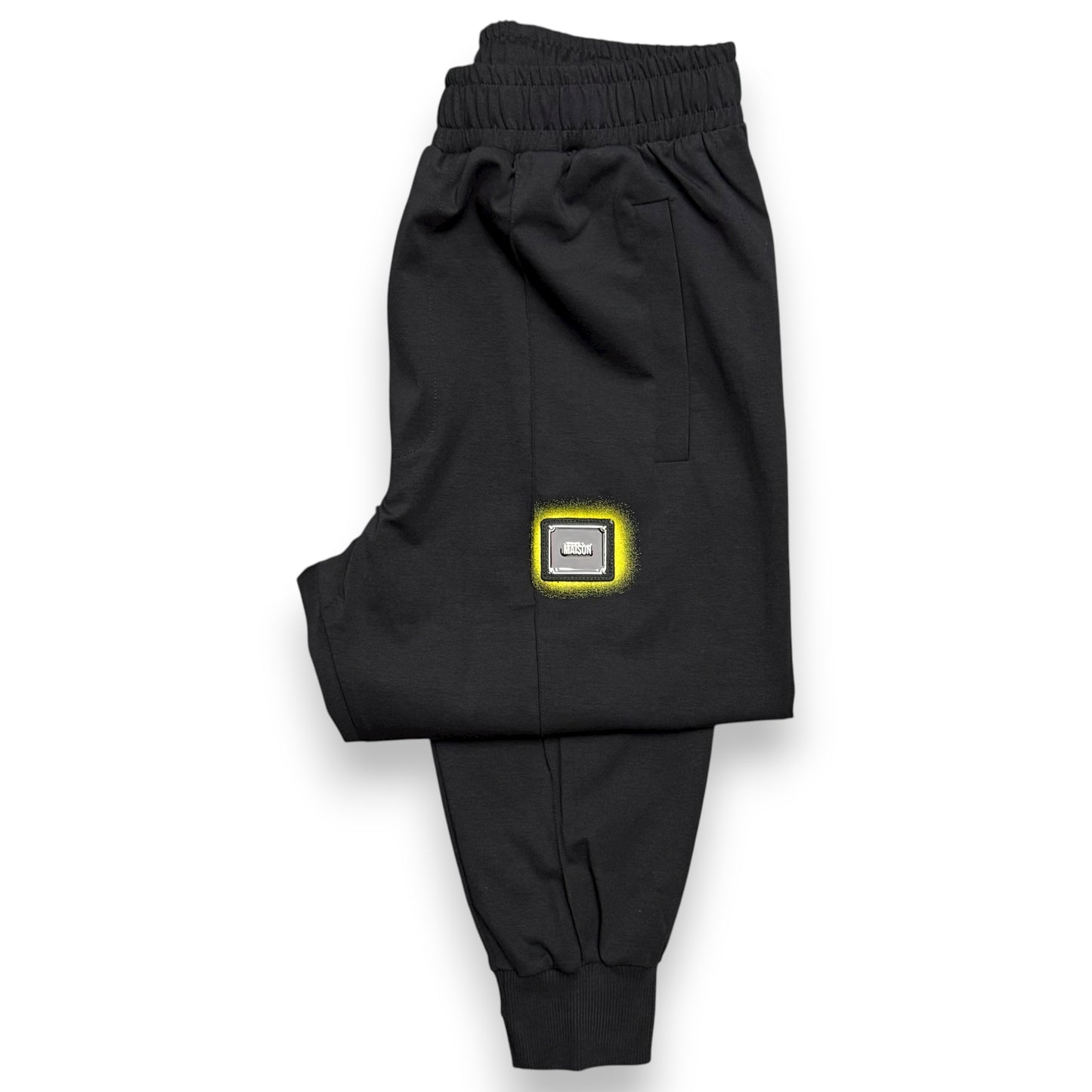 Pantalone MAISON 9 PARIS, in tessuto tecnico, col. Nero/Giallo