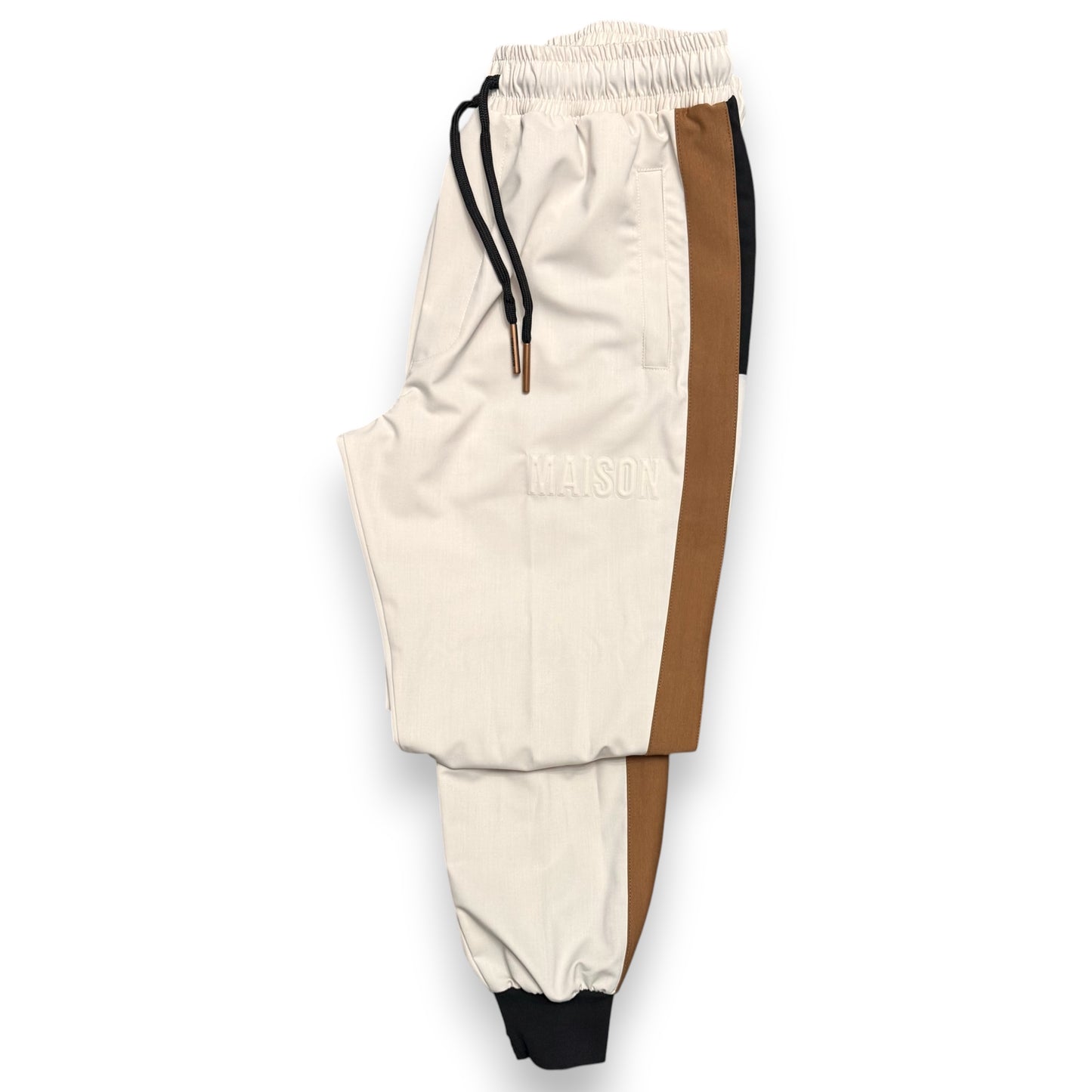 Pantalone MAISON 9 PARIS, in tessuto tecnico, col. Crema/Nero