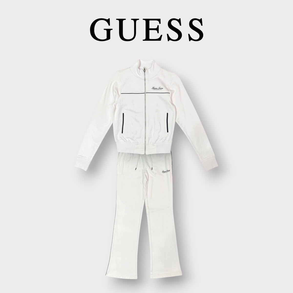 GUESS- Tuta completa Donna, con stampa schienale, pantalone fondo largo, Col.Bianco
