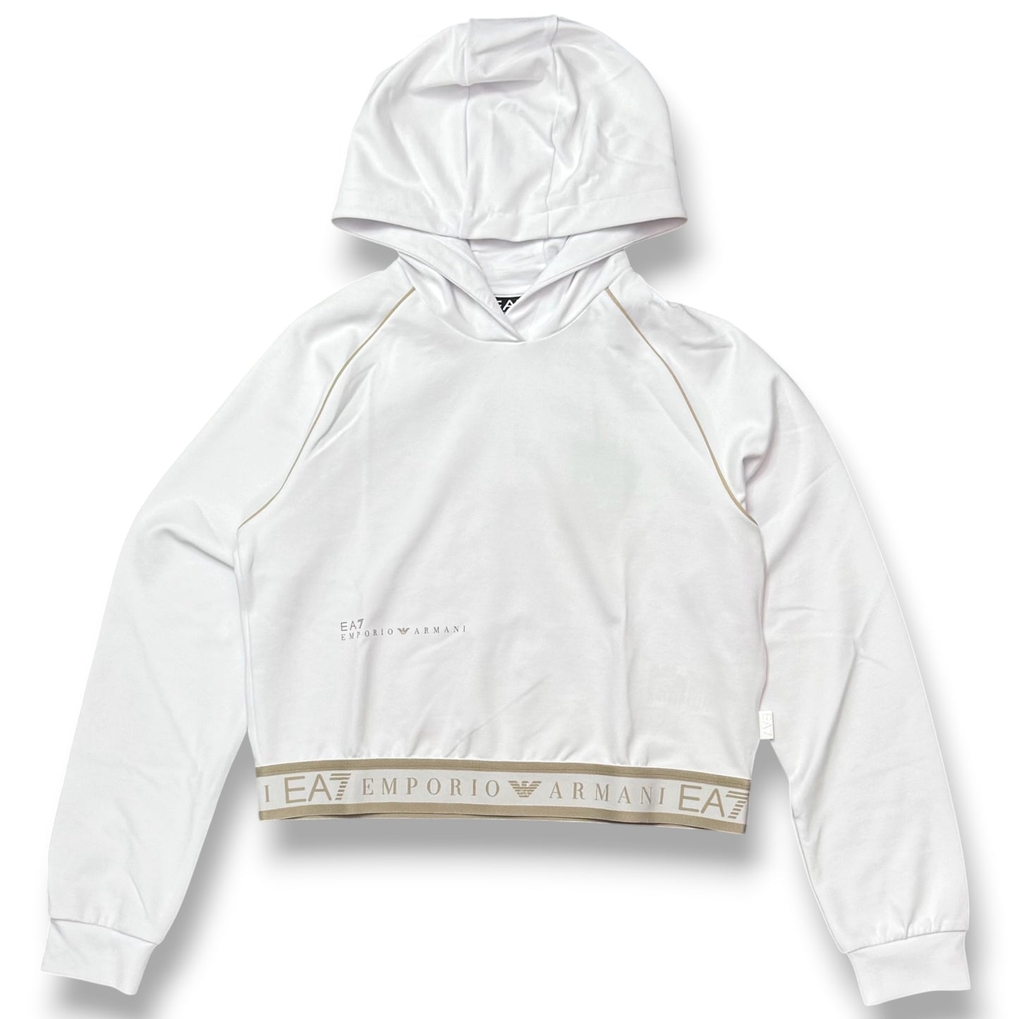 EA7 EMPORIO ARMANI- Tuta completa Donna con cappuccio e pantalone a palazzo, primaverile, col.Bianco