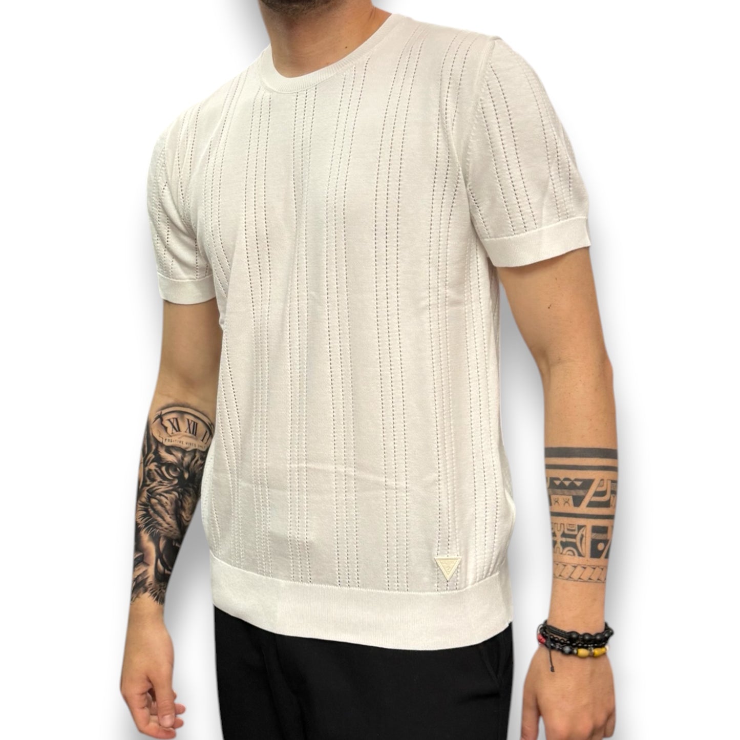 GUESS- T-shirt Uomo, in filo, col.Bianco