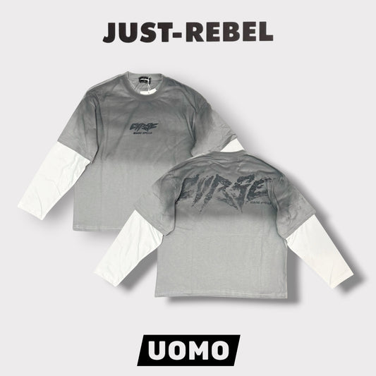 JUST RIBEL - T-Shirt Uomo, (veste comoda), con stampa schienale, Col.Grigio