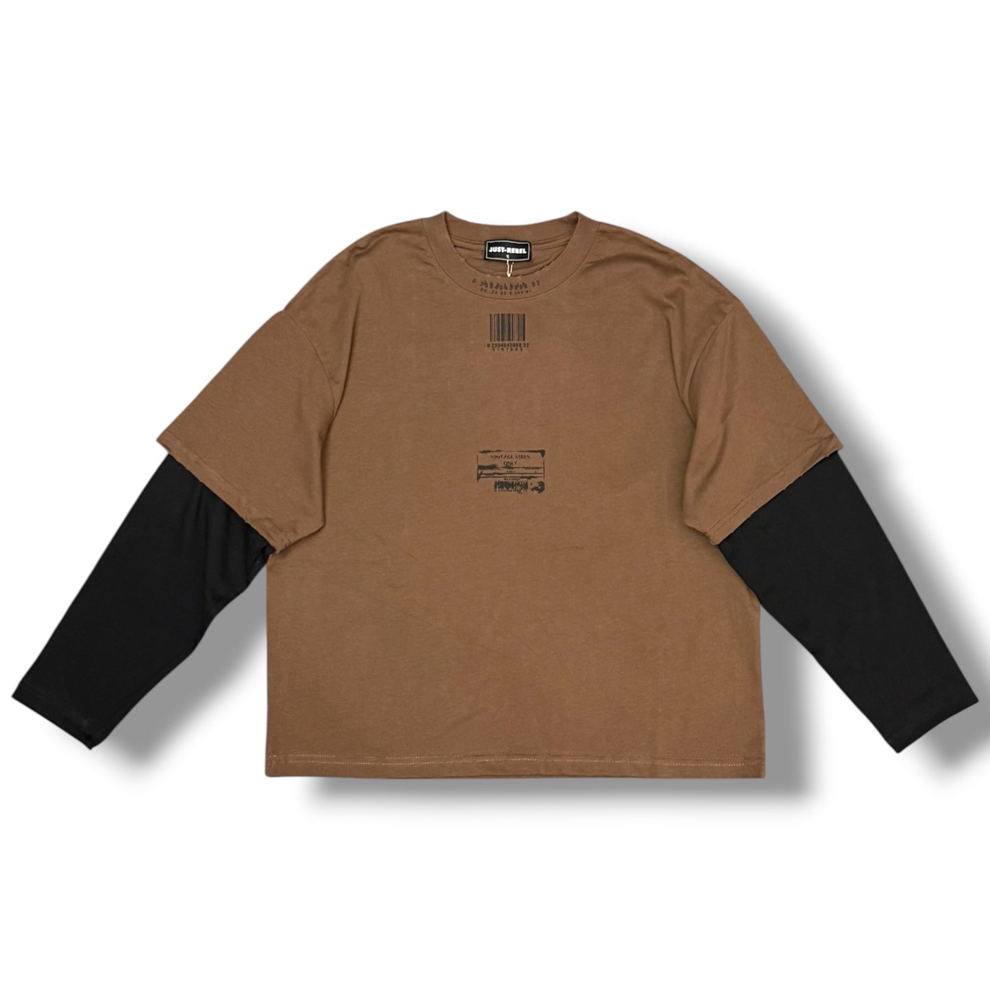 JUST RIBEL - T-Shirt Uomo, (veste comoda), con stampa schienale, Col.Marrone