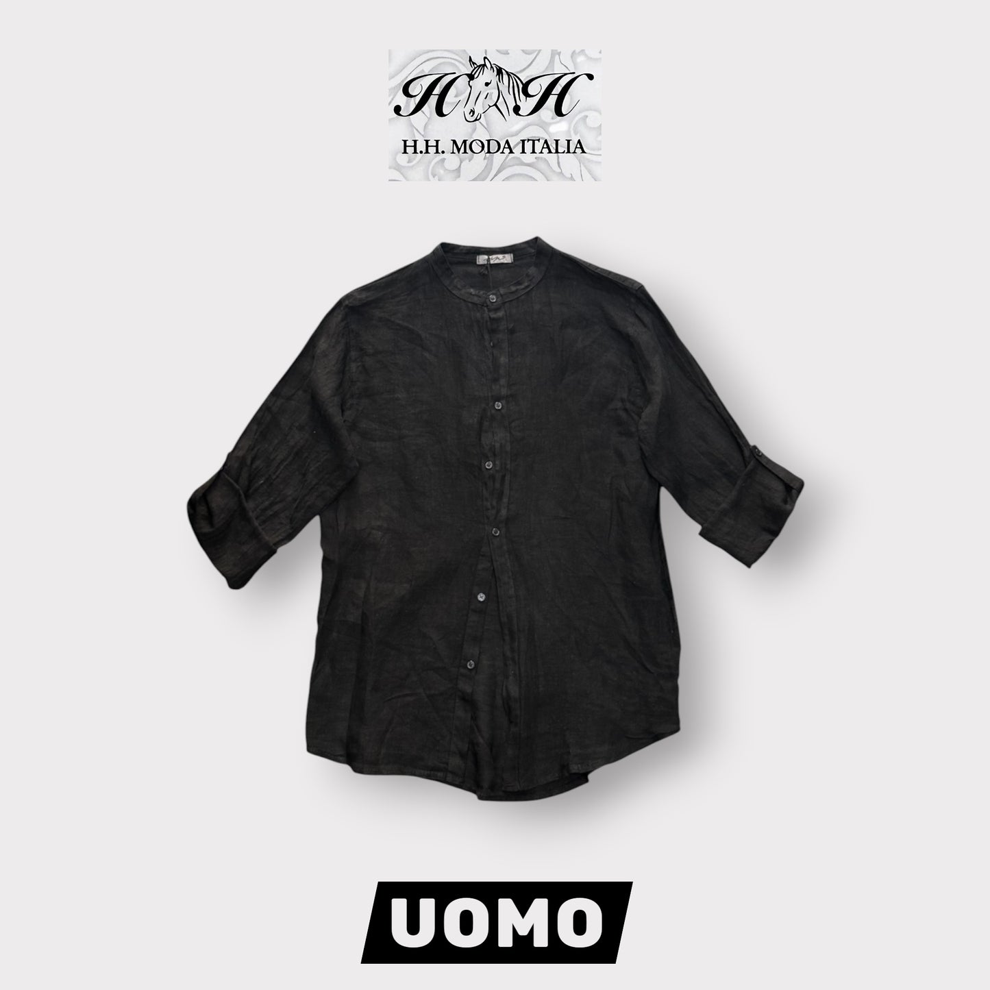 Camicia senza colletto, Tex.Lino, Col.Nero