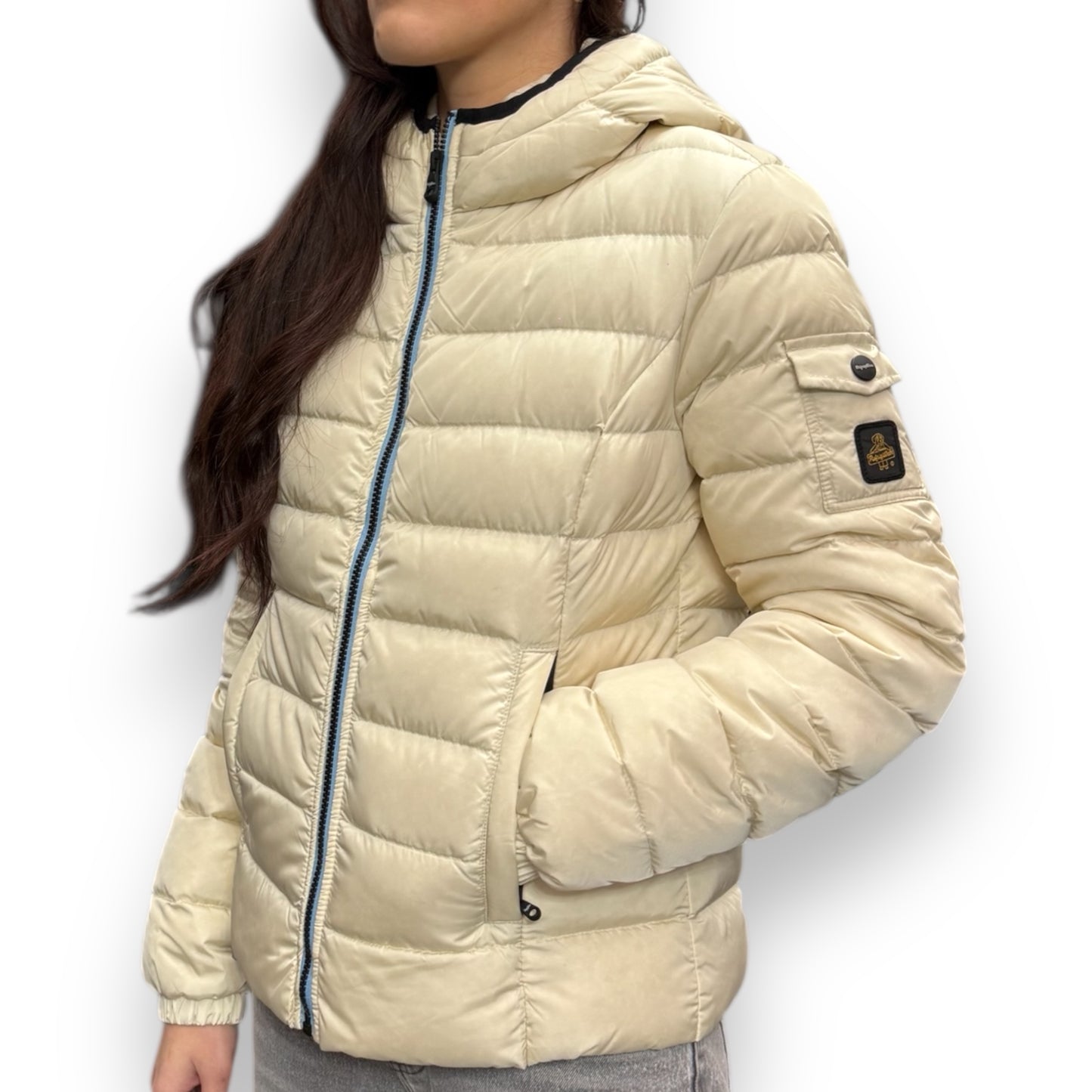 Giubbotto REFRIGIWEAR Donna, con zip a contrasto nero/celeste, col.Beige