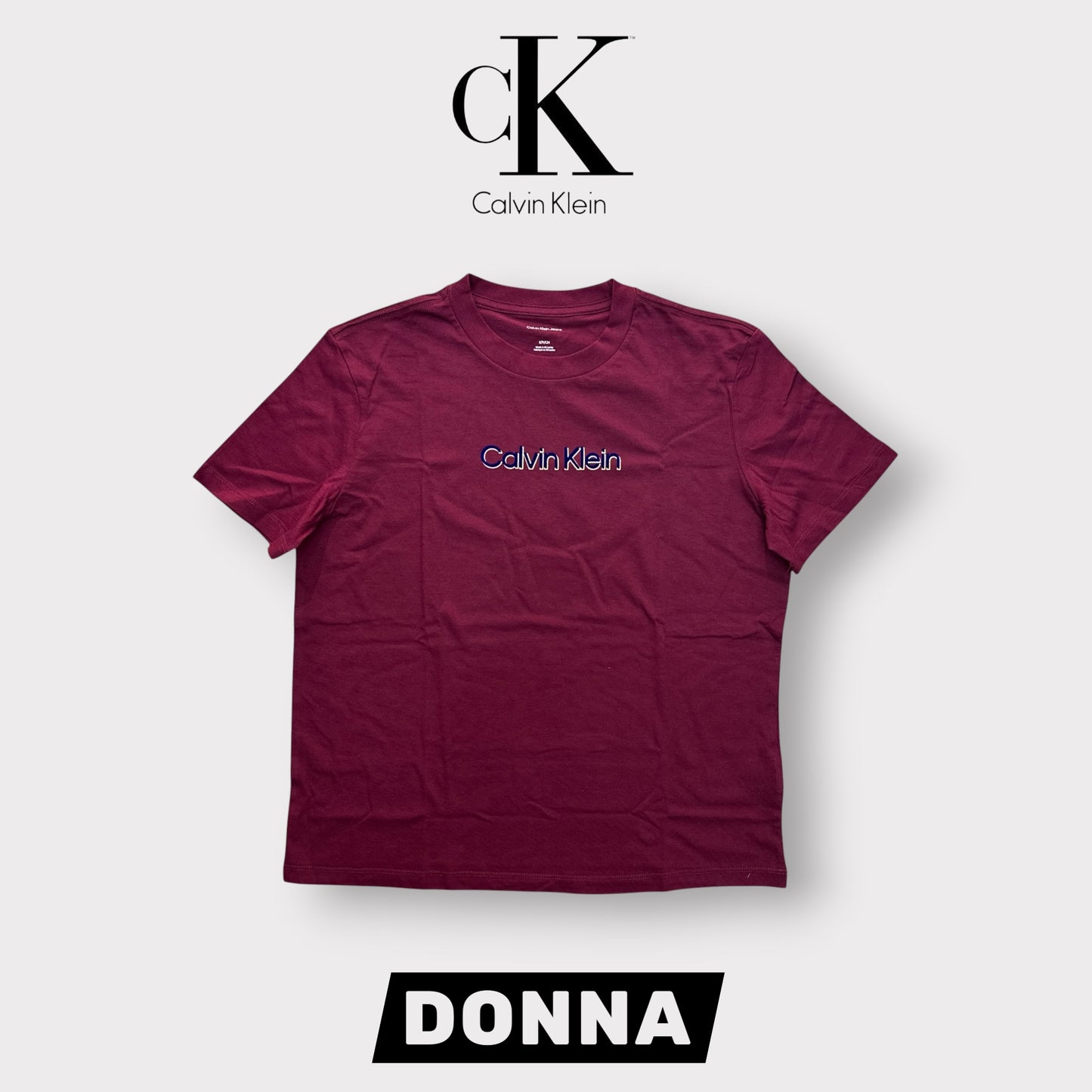 CALVIN KLEIN- T-shirt Donna, con logo in velluto, Regular Fit, col.Burgundy