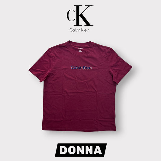 CALVIN KLEIN- T-shirt Donna, con logo in velluto, Regular Fit, col.Burgundy