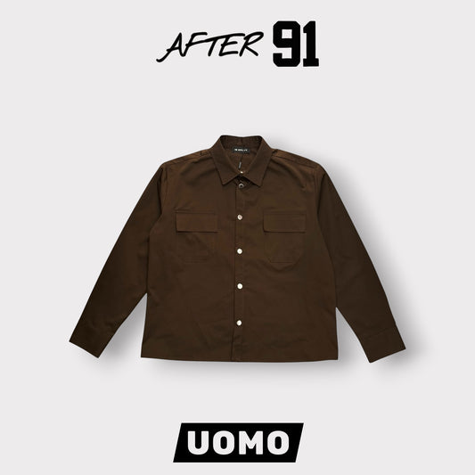 AFTER 91 - Camicione Uomo con bottoni, BoxyFit ,Col.Marrone