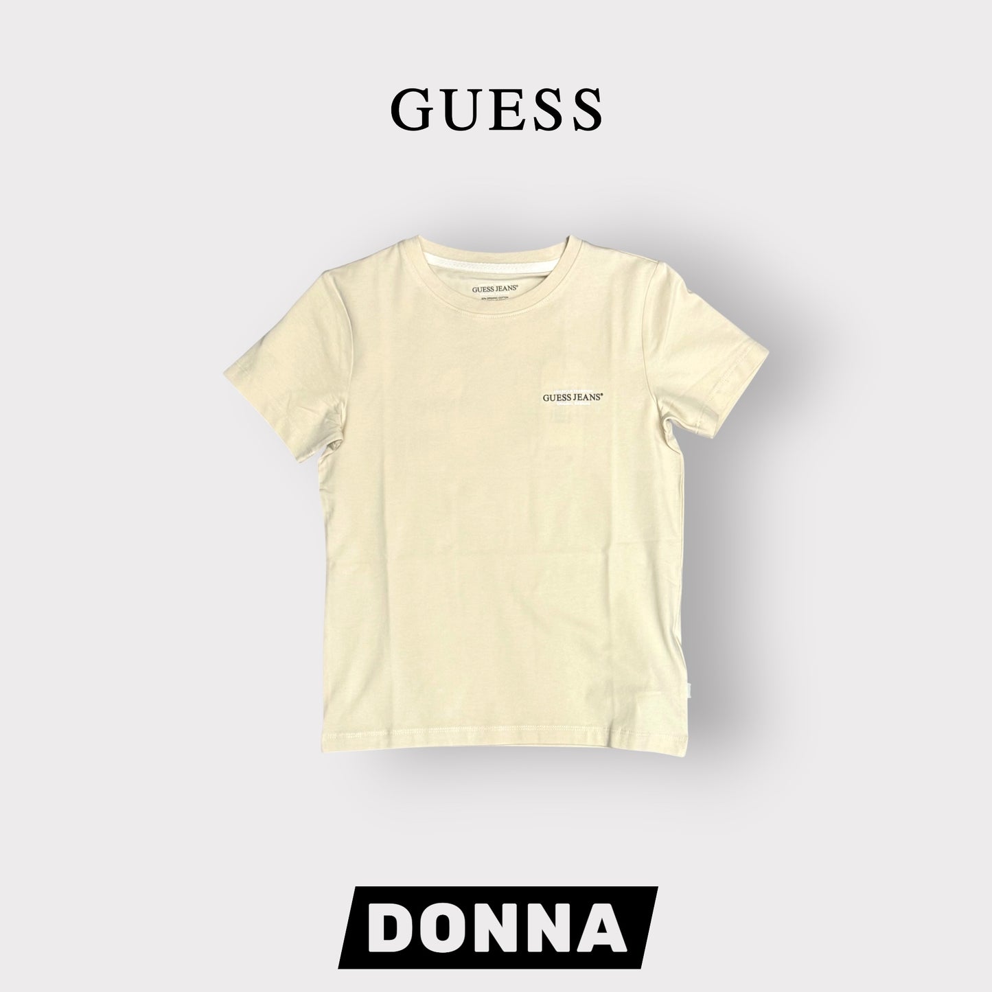 GUESS JEANS- T-shirt Donna, SlimFit, con stampa lato cuore, col.Beige