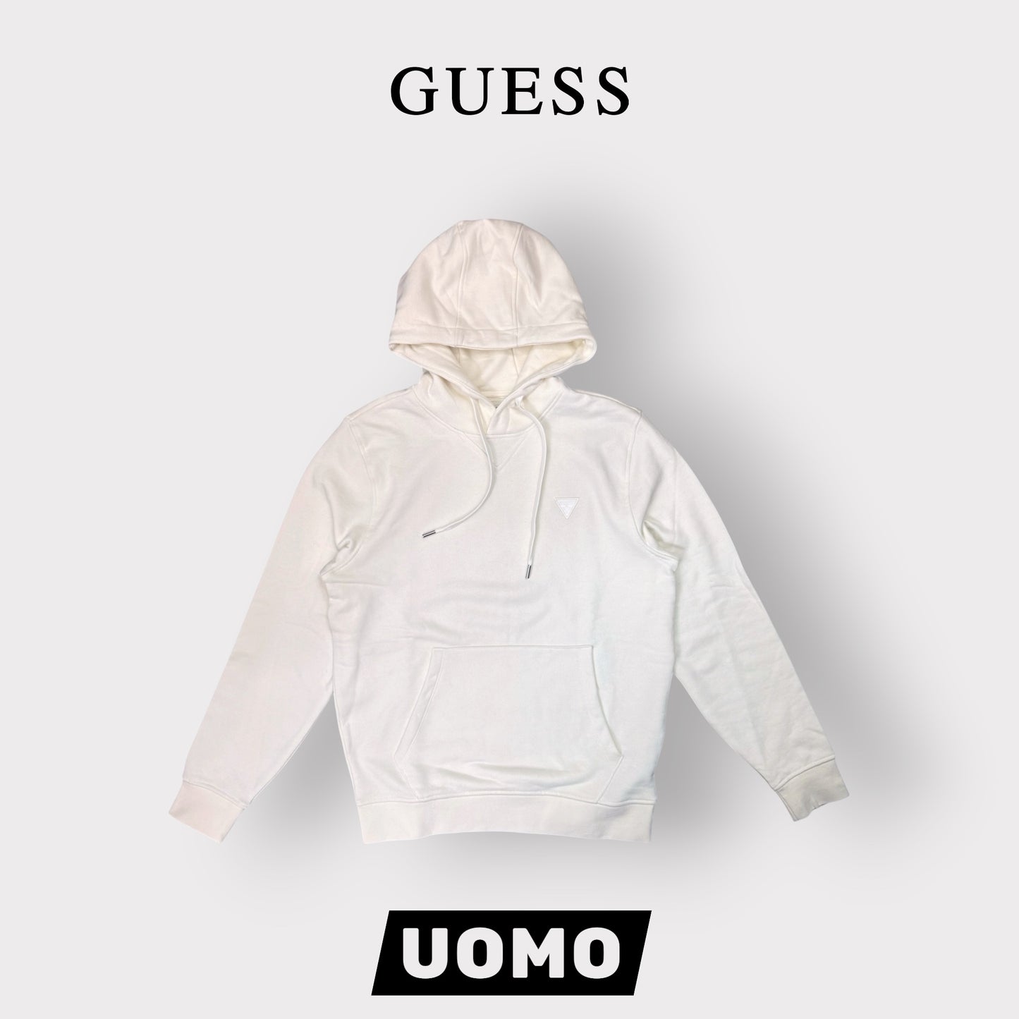 GUESS-Felpa estiva Uomo, con cappuccio, con logo lato cuore, SlimFit, tex.cotone garzato, col.Panna