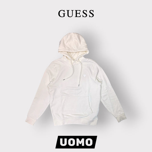 GUESS-Felpa estiva Uomo, con cappuccio, con logo lato cuore, SlimFit, tex.cotone garzato, col.Panna