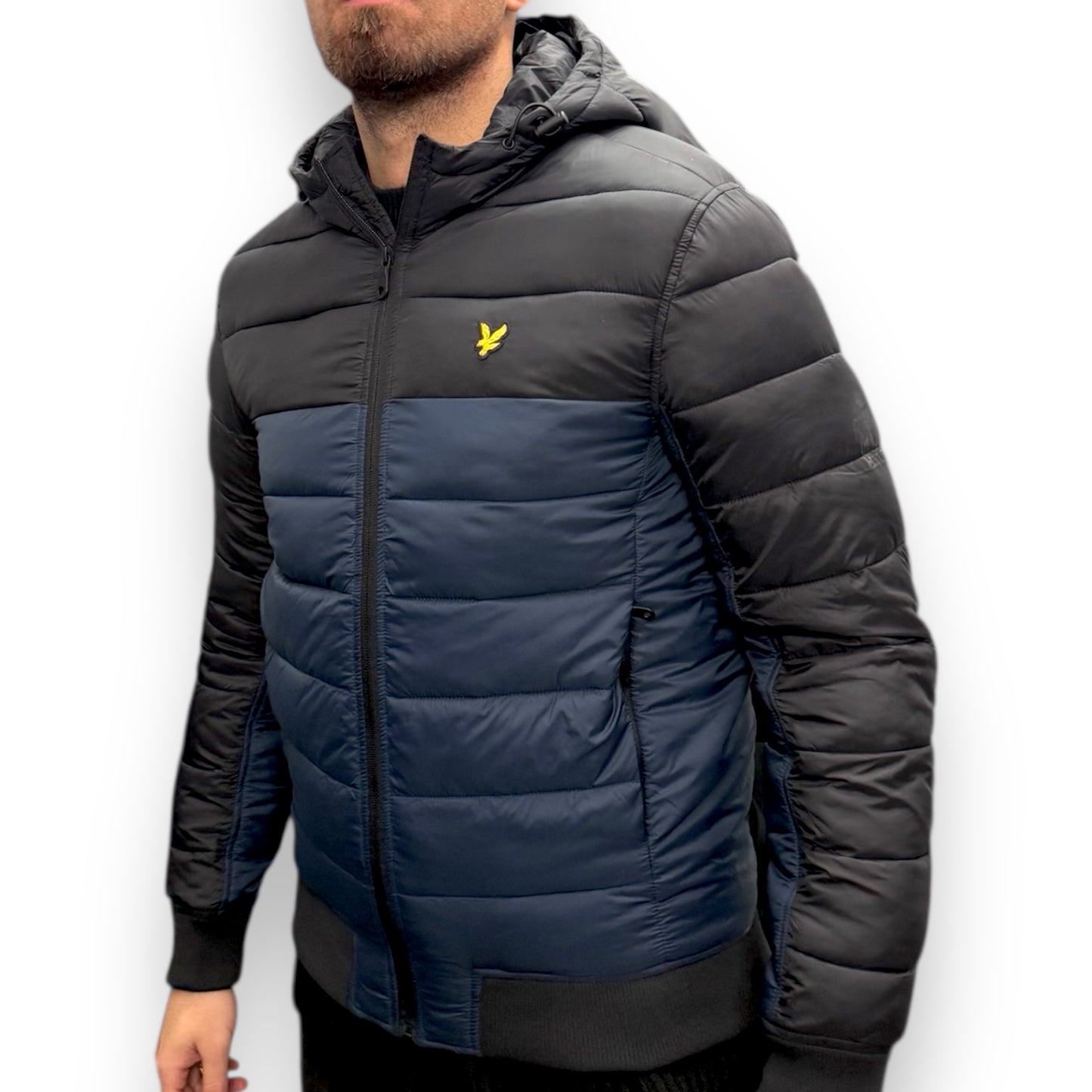 Giubbotto LYLE&SCOTT, mod.Colour Block Quilted Jacket, Col.Jet Black/Muddy Navy