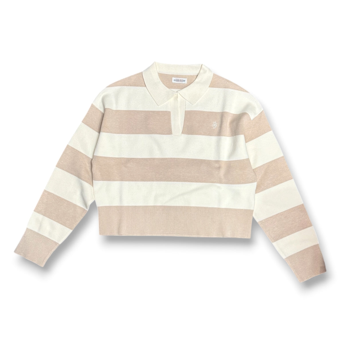GUESS - Maglioncino Donna, con logo ricamato lato cuore, Col.Beige