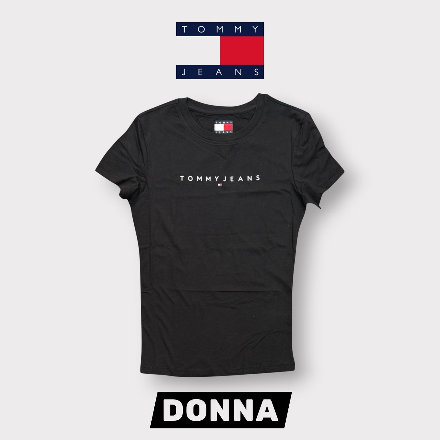TOMMY JEANS- T-shirt Donna, con scritta in rilievo, Slim Fit, col.Nero