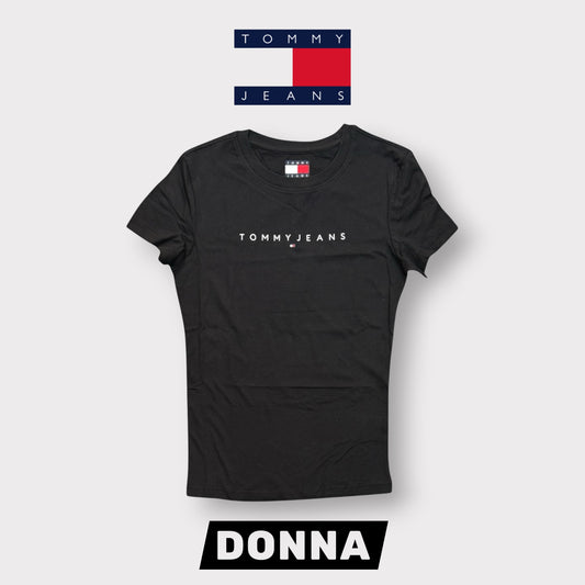 TOMMY JEANS- T-shirt Donna, con scritta in rilievo, Slim Fit, col.Nero