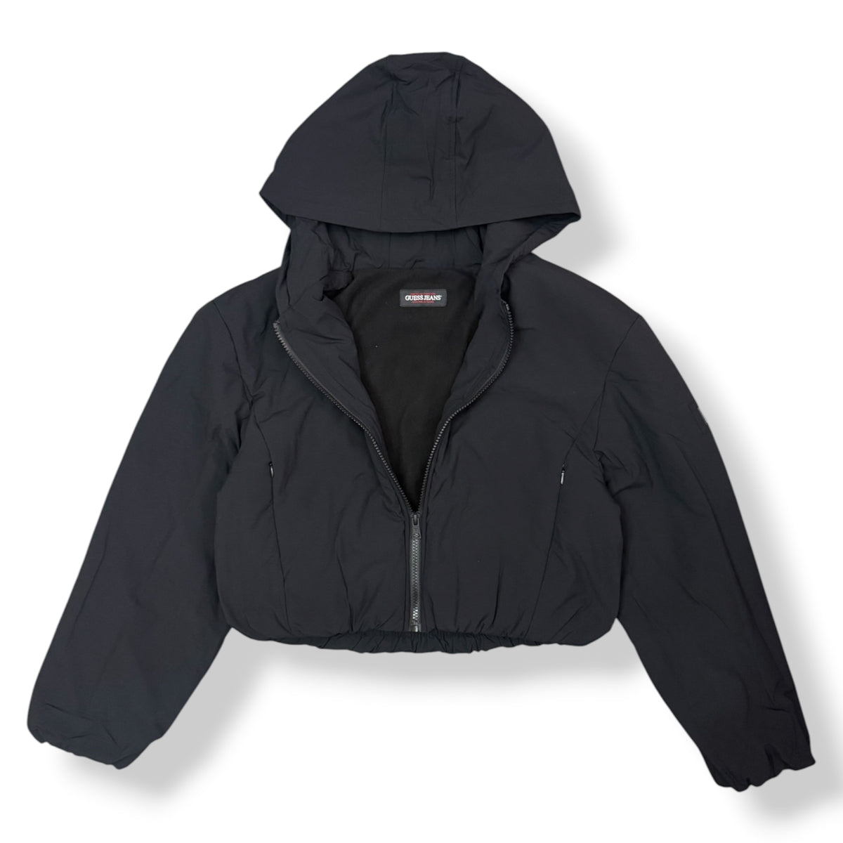 GUESS - Giubbotto Puffer Donna, interno in pile, con cappuccio, mod.Crop, Col.Nero