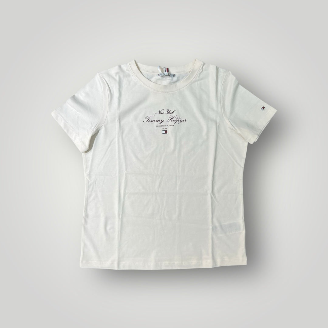 T-shirt TOMMY HILFIGER Donna con stampa gommata in rilievo,RegularFit, Col.Panna