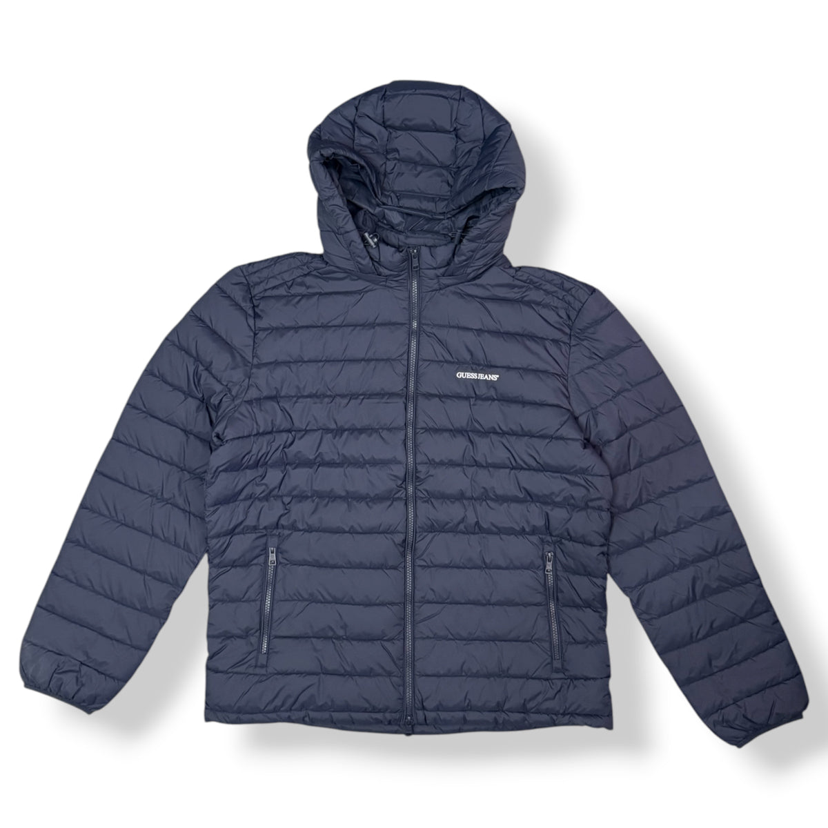 GUESS - Piumino Uomo, con scritta stampata lato cuore, Col.Blu