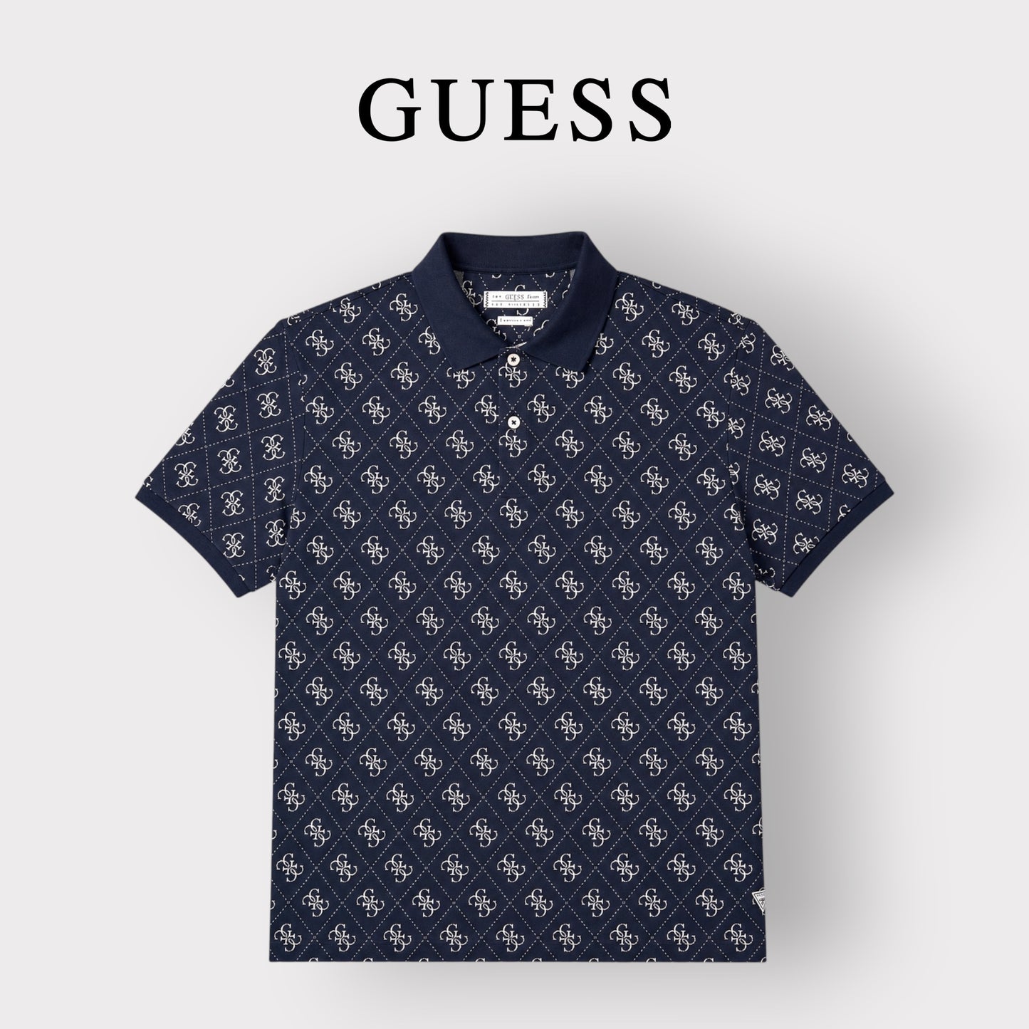 GUESS- Polo Uomo, in maglina, Regular Fit, col.Blu a fantasia