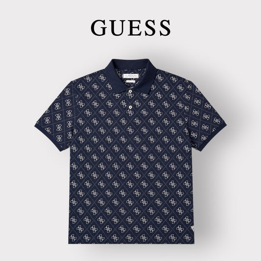 GUESS- Polo Uomo, in maglina, Regular Fit, col.Blu a fantasia