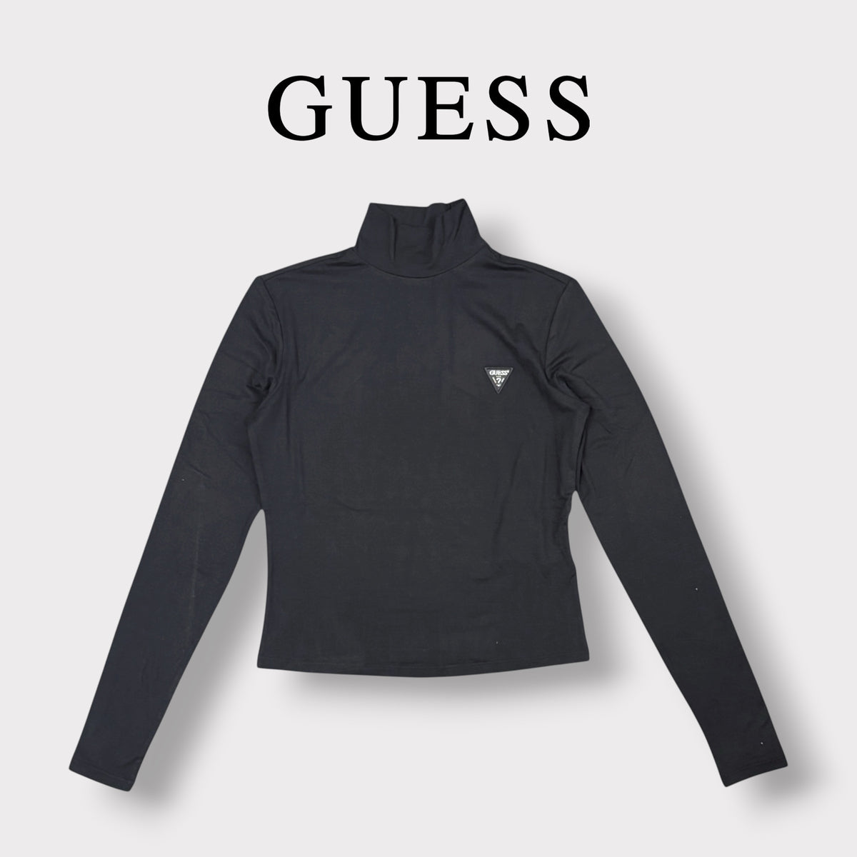 GUESS JEANS- T-shirt Donna, manica lunga, con colletto, logo lato cuore, Col.Nero