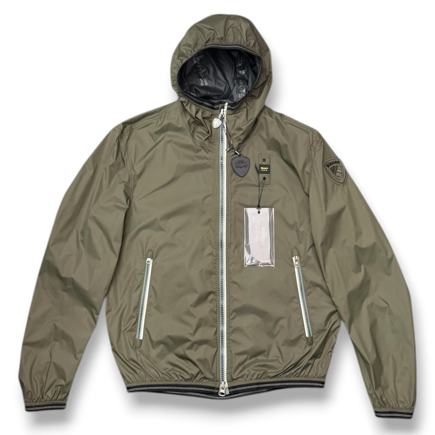 Giubbotto BLAUER Uomo, antivento con cappuccio e zip a contrasto, mod.DODGE, Col.Verde militare