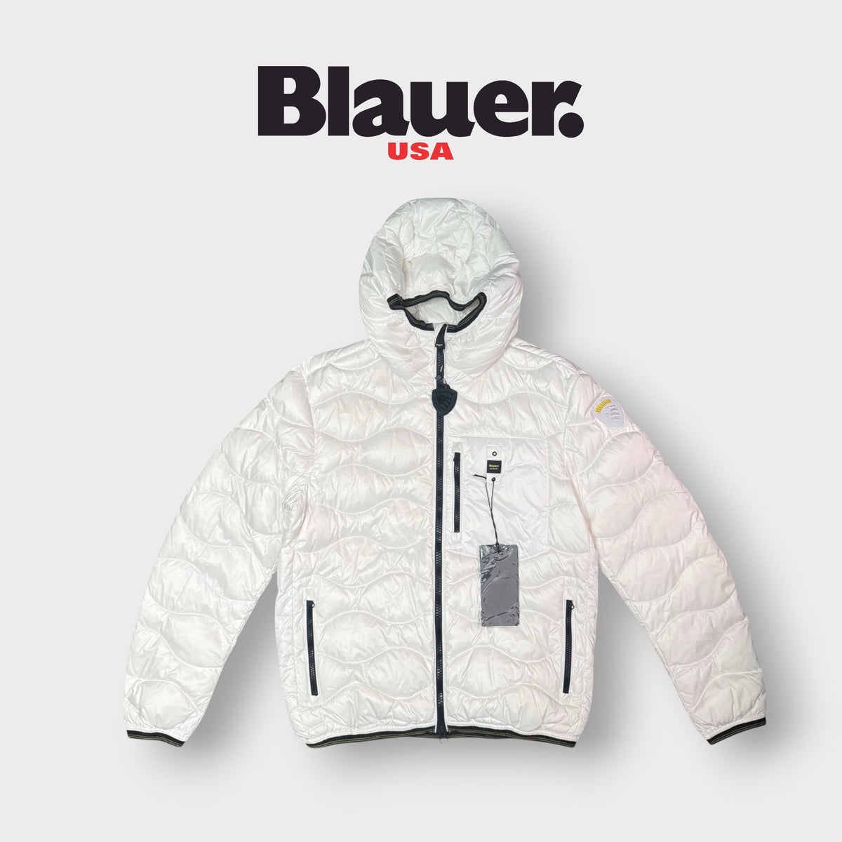 BLAUER - Giubbotto Uomo, imbottitura in piuma d’oca, trama a onda, Col.Bianco