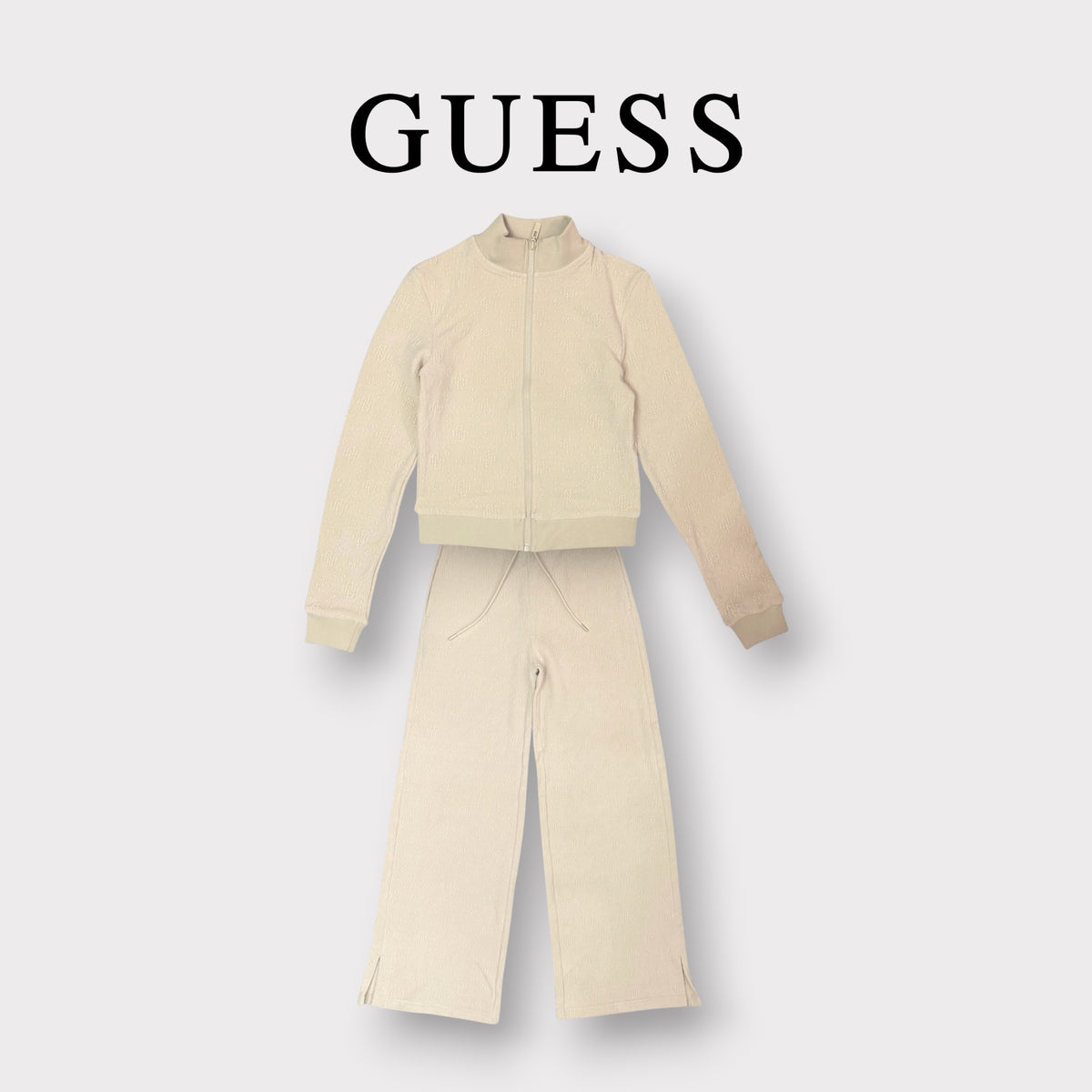 GUESS- Tuta completa Donna, logata, con pantalone a fondo largo, Col.Panna