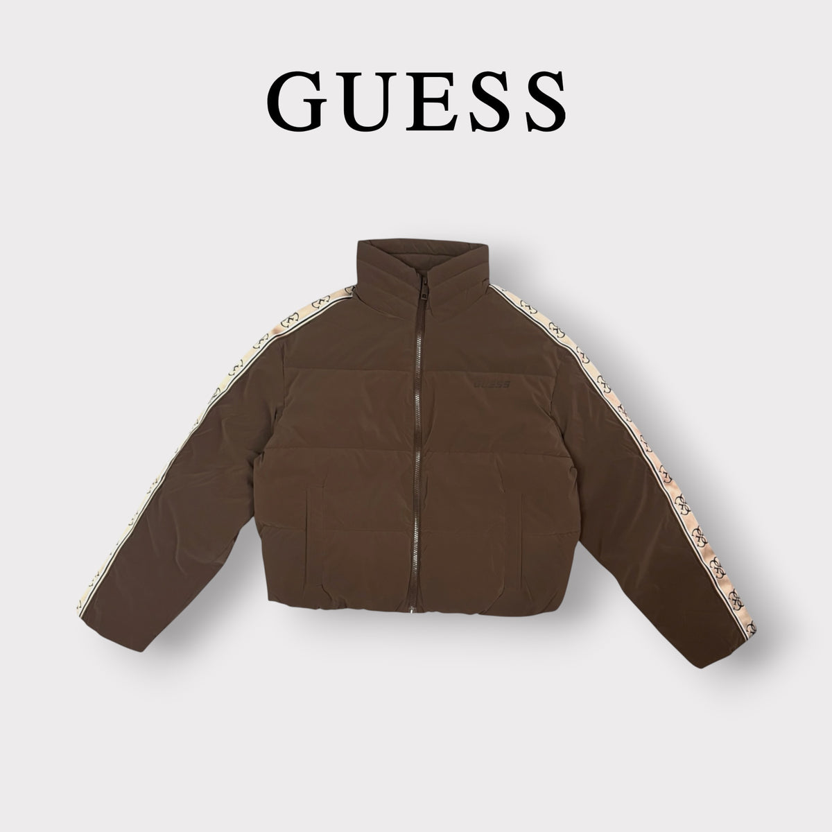 GUESS - Giubbotto Donna, con riga laterale logata, Col.Marrone