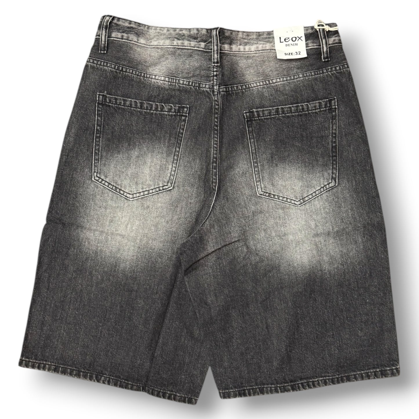 LEOX - Bermuda Uomo Baggy Fit con finta zip e rotture (lunghezza sotto al ginocchio), Col.Black Denim Sabbiato