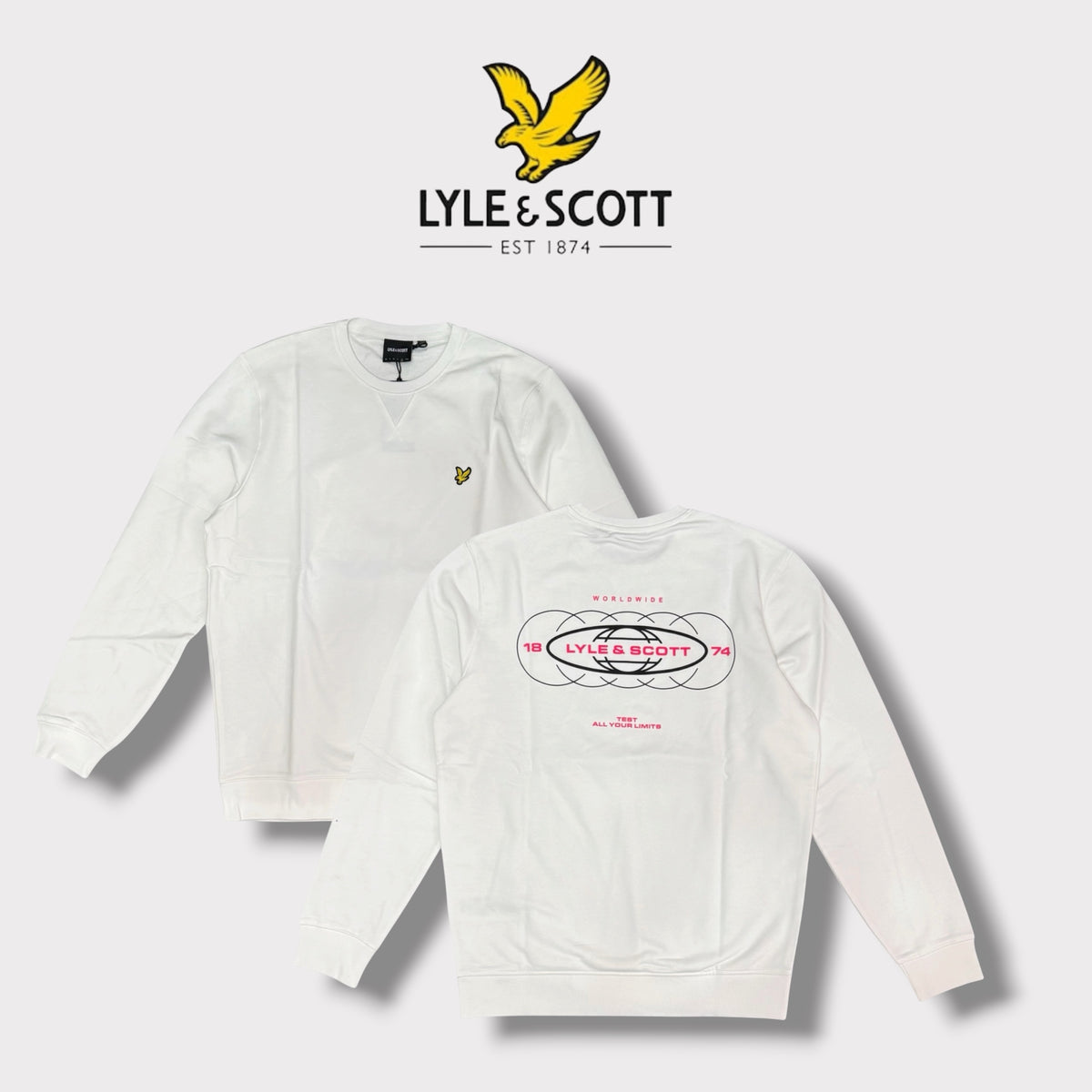 LYLE & SCOTT- Felpa Uomo girocollo, tex.cotone garzato, con stampa schienale, Col.Bianco
