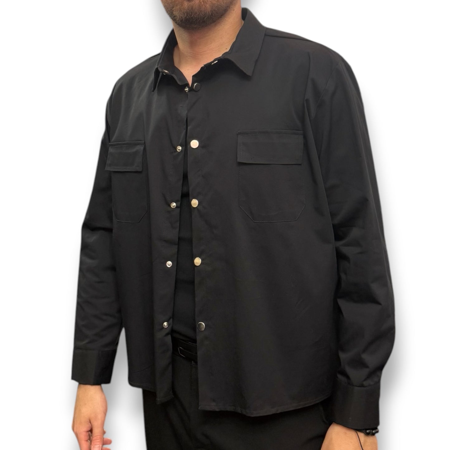 AFTER 91- Camicione Uomo con bottoni, BoxyFit ,Col.Nero